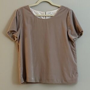J. Crew Women's Beige Mushroom Velvety Short Sleeve Blouse Size Medium